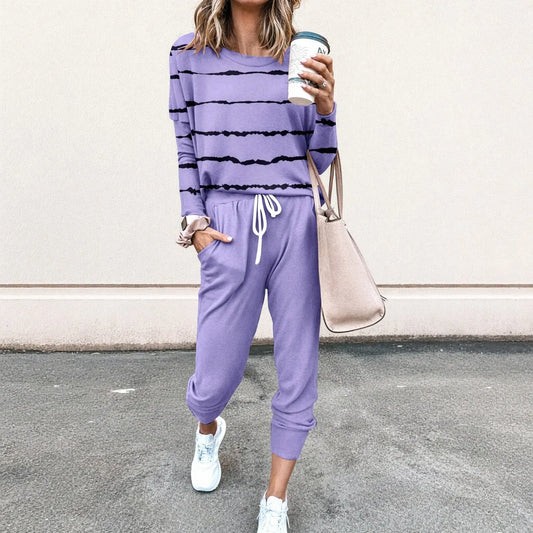 Women’s Striped Long Sleeve Top and Jogger Pants Set