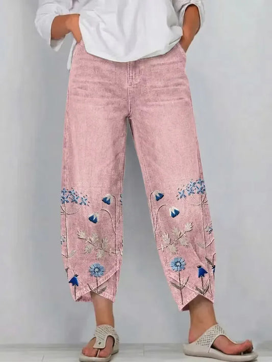 Women's Floral Print Denim Pants