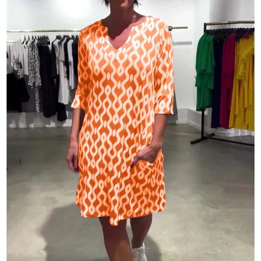 Women’s V-Neck Printed Casual Short Dress