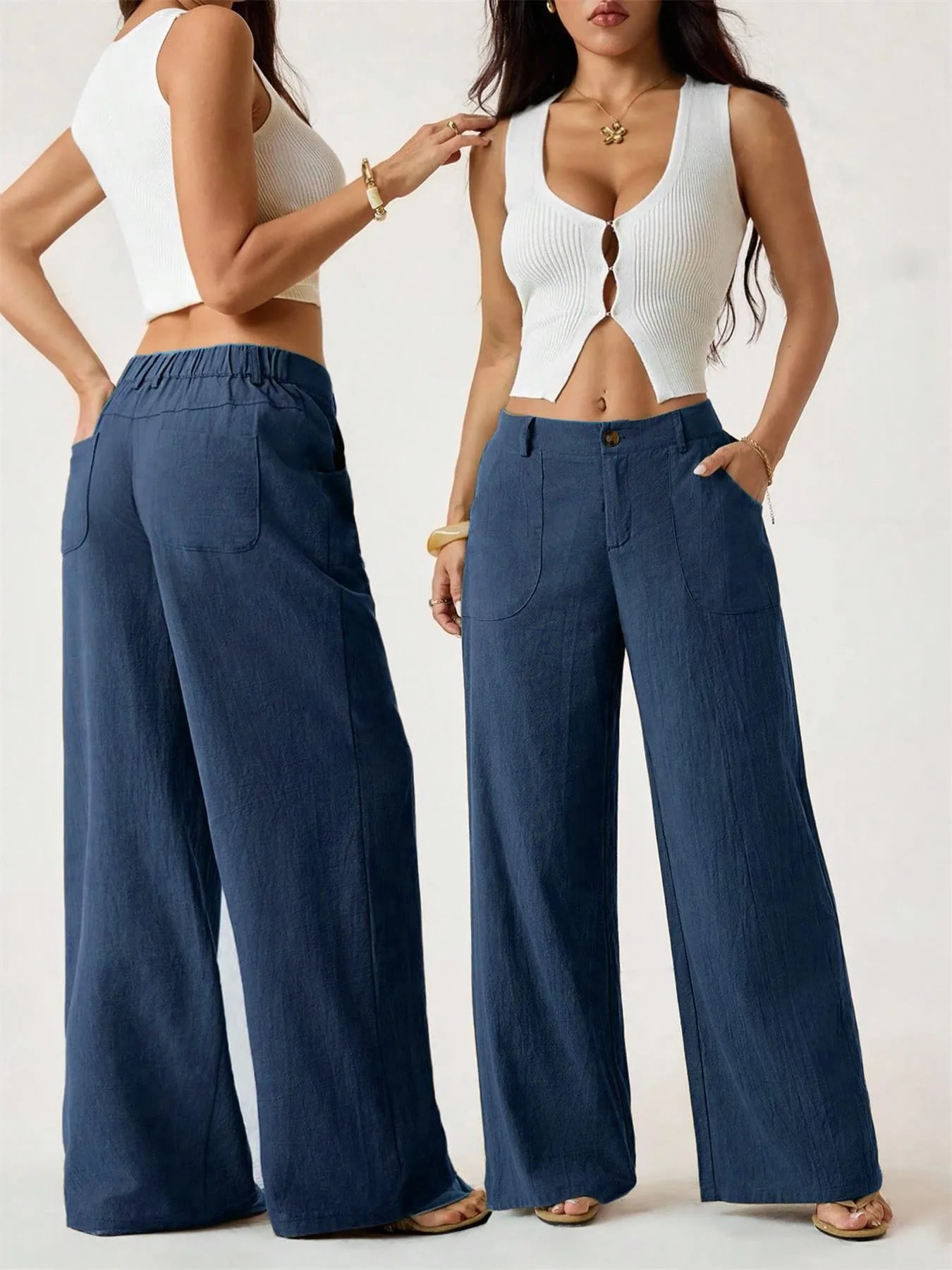 Women’s Wide-Leg Linen-Look Palazzo Pants