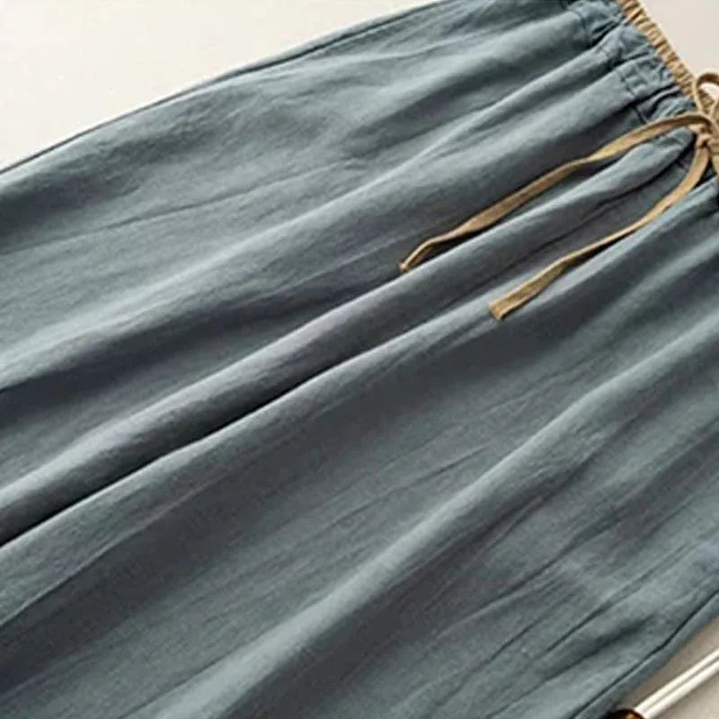 Casual Drawstring Cotton-Linen Pants with Pockets