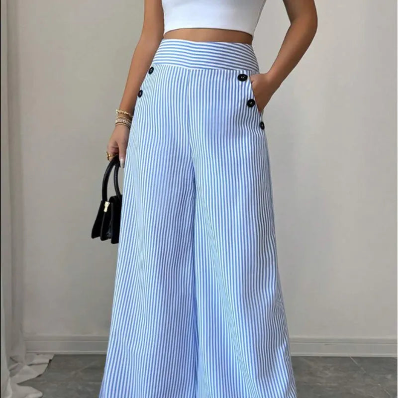 Women's High-Waist Striped Wide-Leg Pants