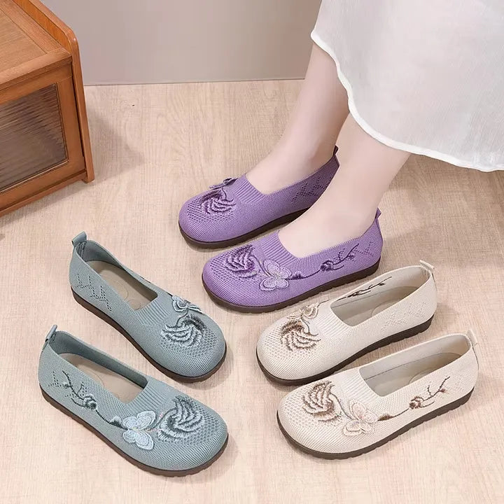 Women's Butterfly Embroidered Knit Loafers