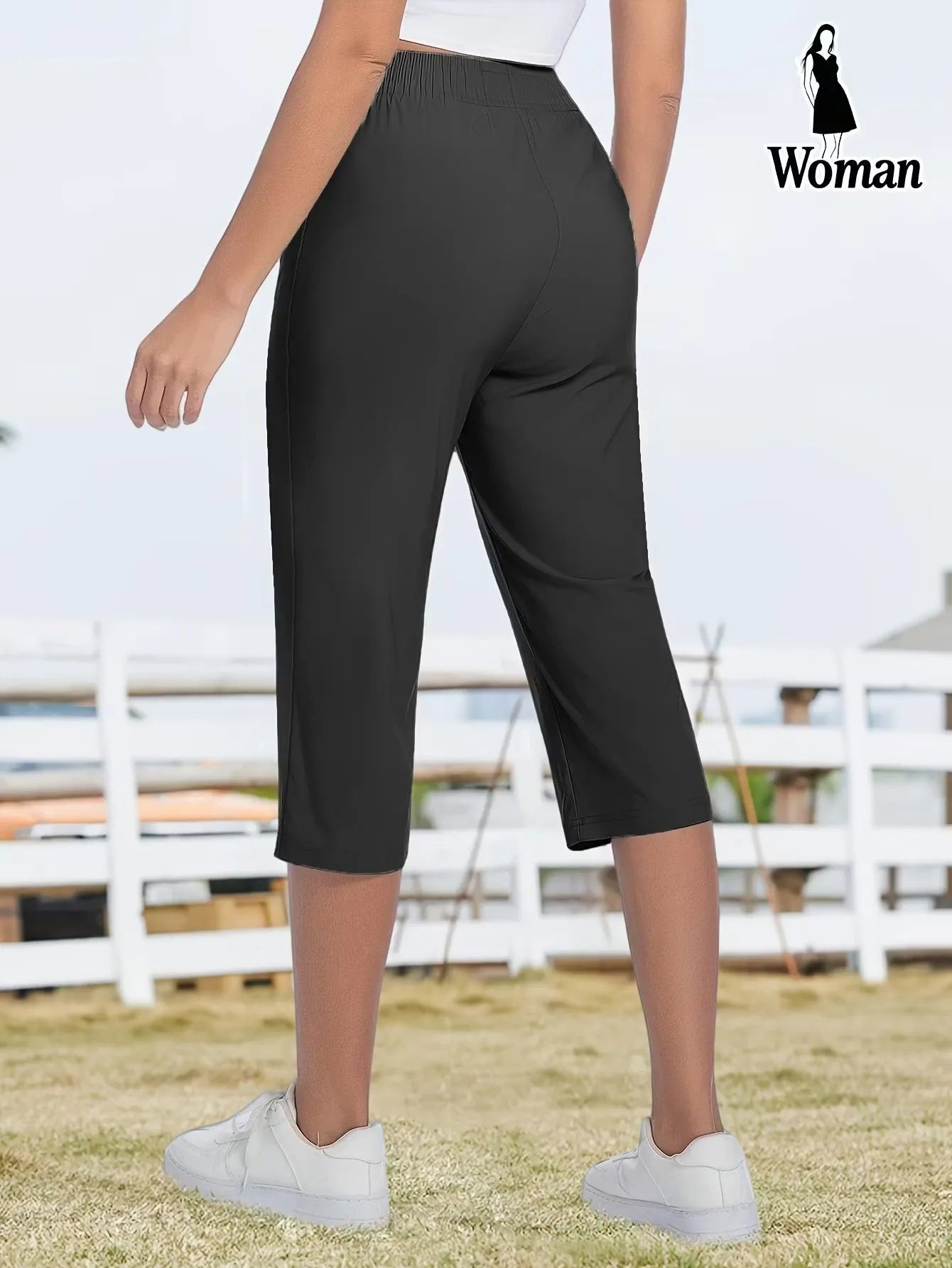 Women's Loose Fit Capri Pants with Zipper Pockets