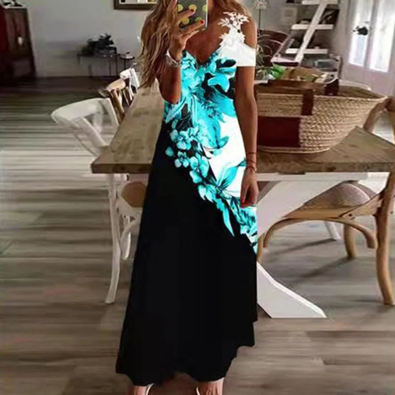 Women's Cold Shoulder Ombre Maxi Dress
