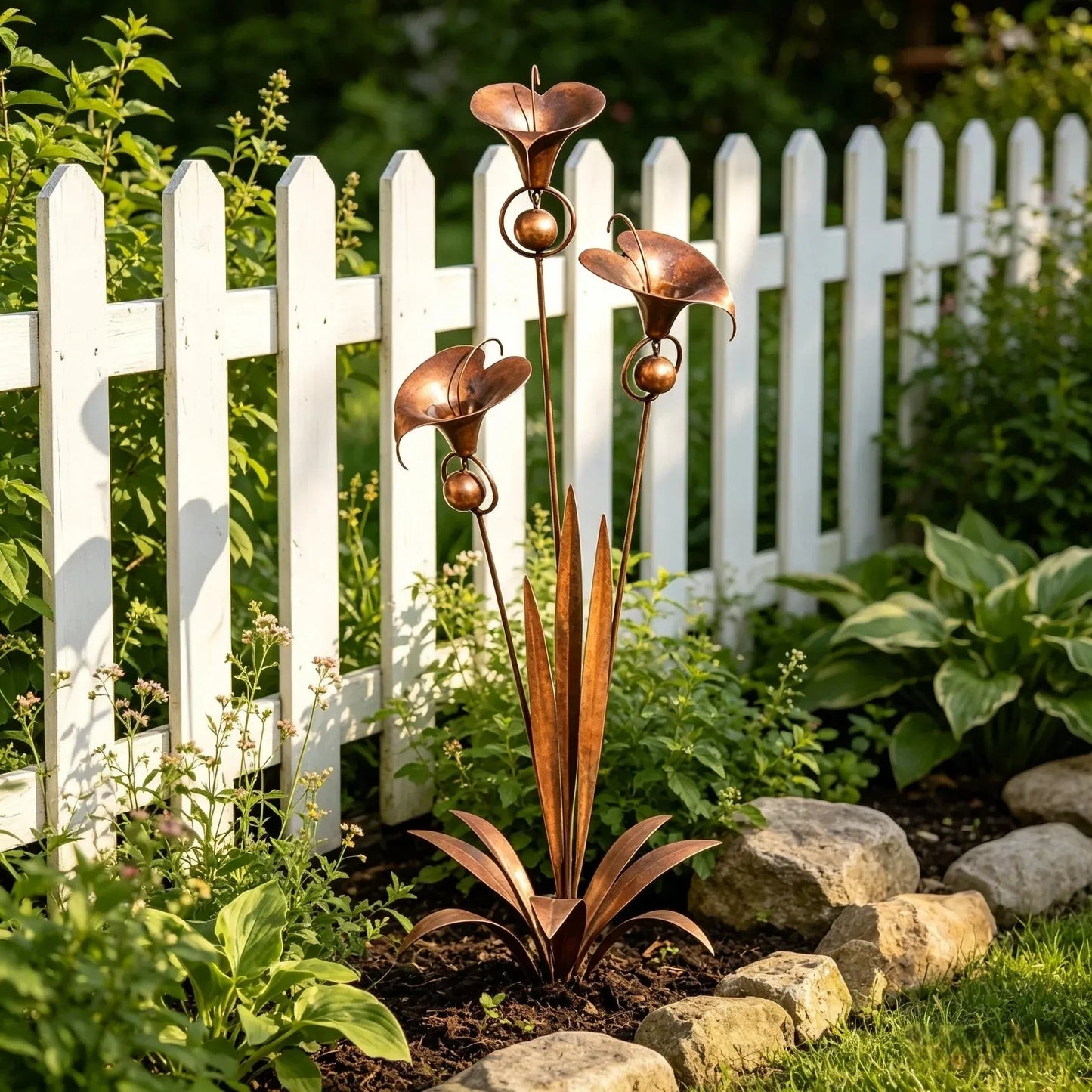 Metal Calla Lily Garden Stake with Rain Bells