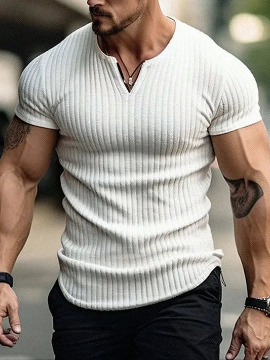 Men’s Ribbed V-Neck Short Sleeve T-Shirt