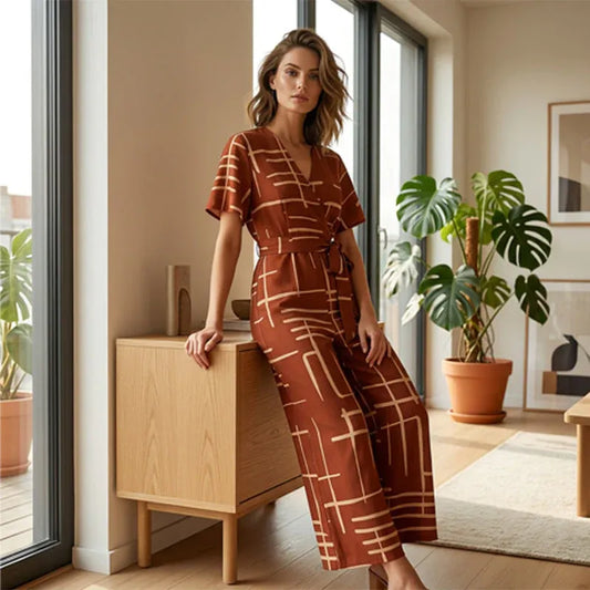 Women’s Printed Wrap Wide-Leg Jumpsuit