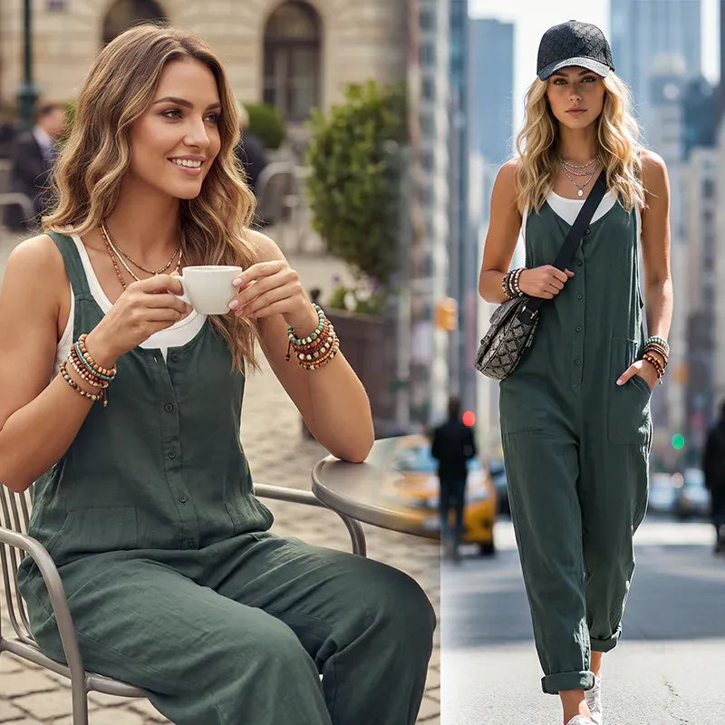 Women’s Relaxed Sleeveless Button Jumpsuit