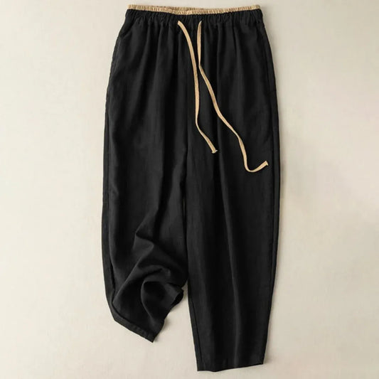 Casual Drawstring Cotton-Linen Pants with Pockets