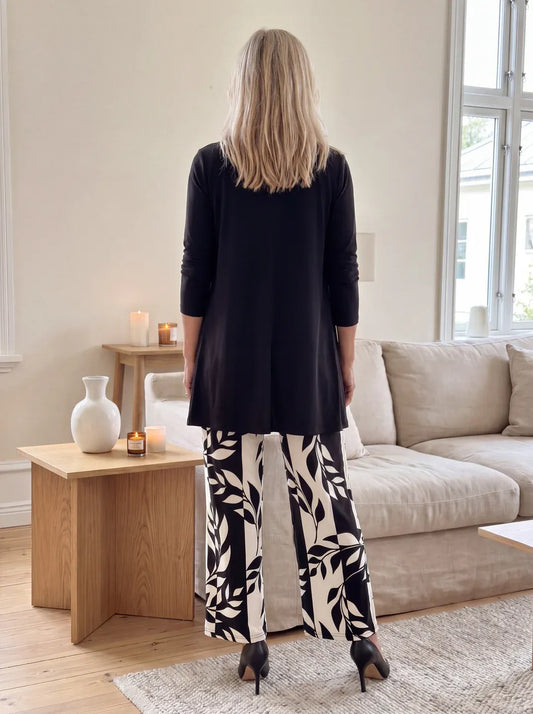Women’s Three-Piece Cardigan Top & Printed Wide-Leg Pants Set
