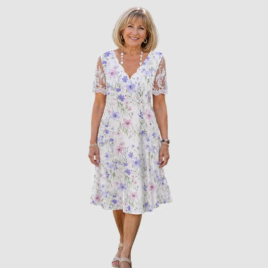 Women’s Floral Lace Sleeve V-Neck Dress