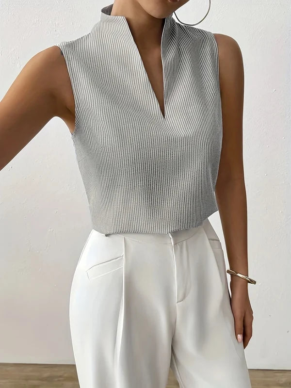 Women’s Striped Sleeveless Split-Neck Top