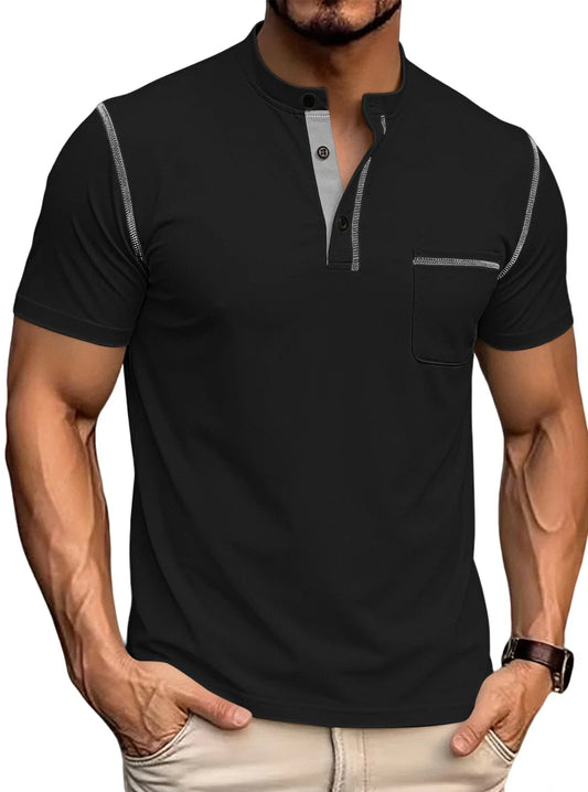Men’s Contrast Stitch Stand Collar Polo Shirt