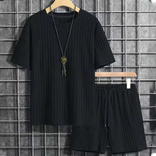 Men's Textured T-Shirt & Shorts Set