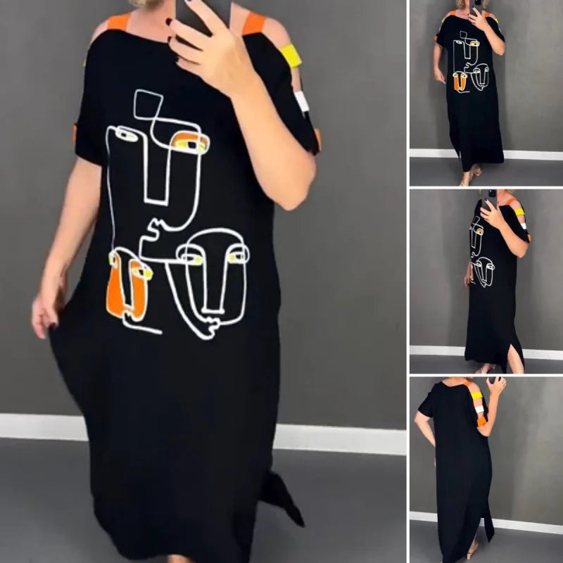 Women's Abstract Face Print Maxi Dress