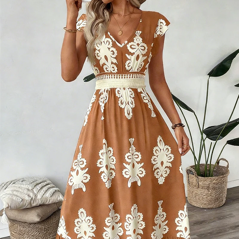 Women's V-Neck Printed Dress