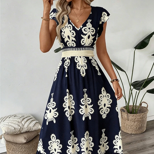 Women's V-Neck Printed Dress