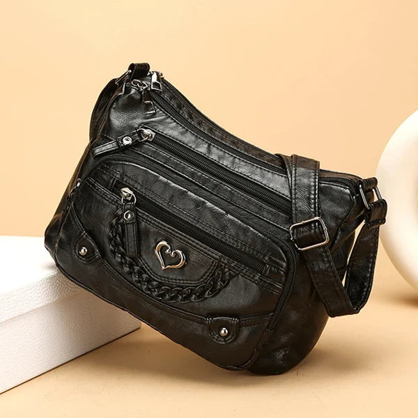 Women’s Multi-Pocket Leather-Look Crossbody Bag