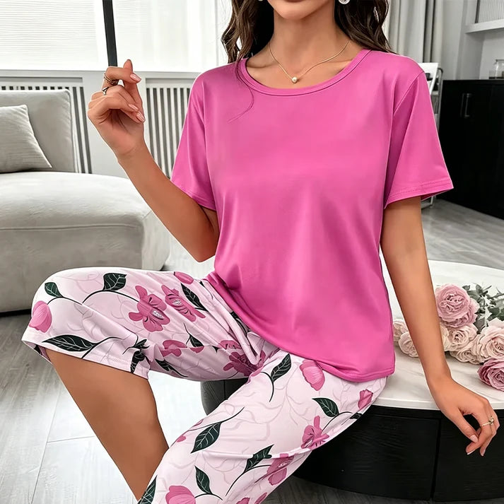 Women's 2-Piece Short-Sleeve Top and Pants Lounge Set