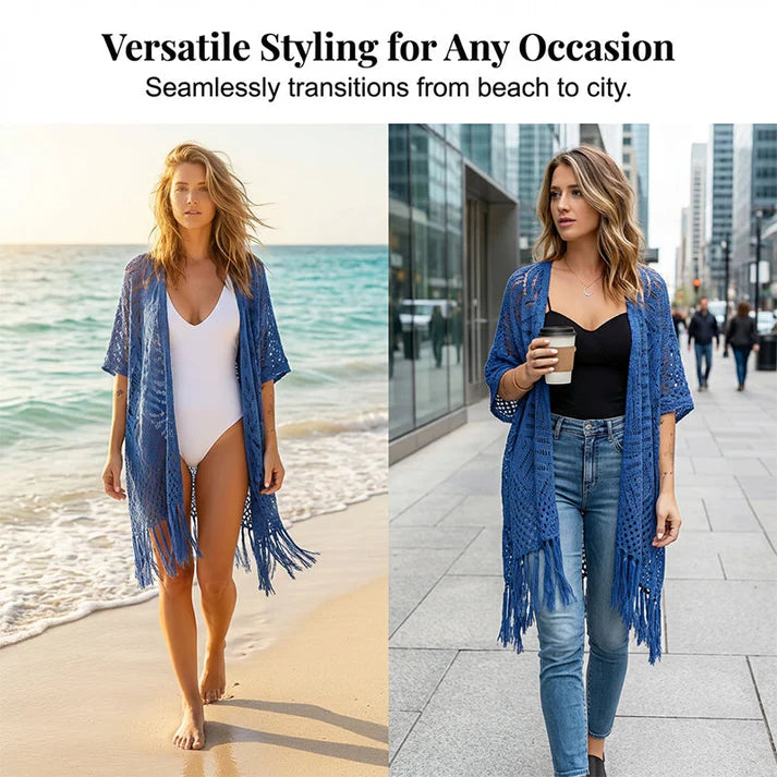 Women's Open-Front Knit Fringe Cover-Up