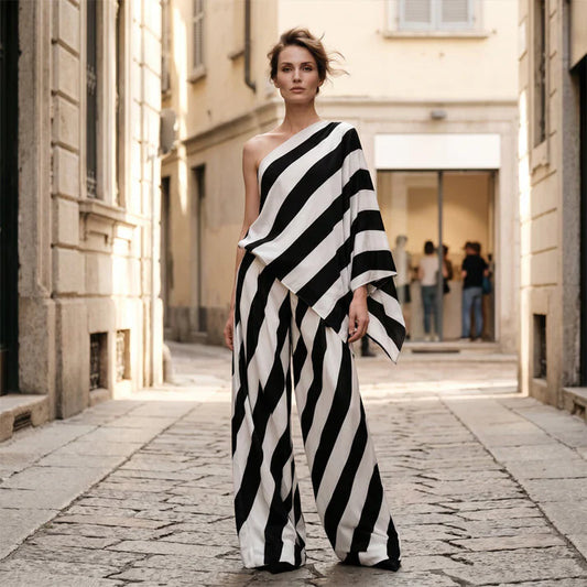 Women's One-Shoulder Striped Two-Piece Set