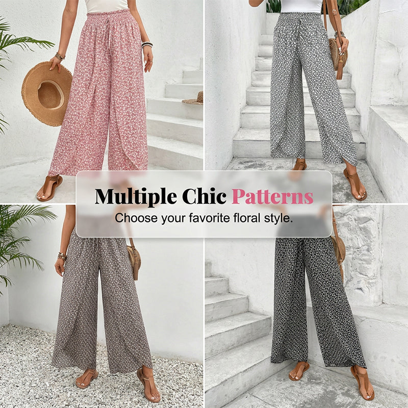 Women's Floral Wide-Leg Wrap Pants