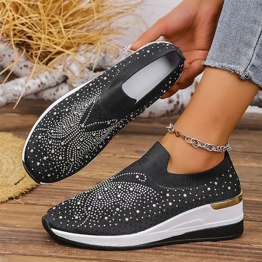Women's Rhinestone Butterfly Slip-On Platform Sneakers
