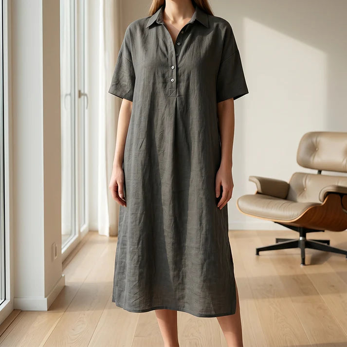 Women's Collared Button-Front Midi Dress