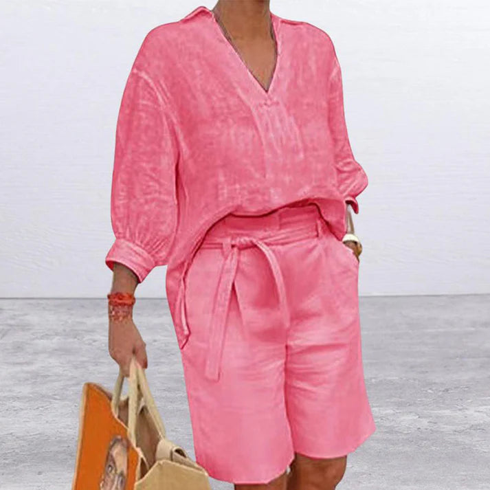 Women's V-Neck Top and Shorts Set