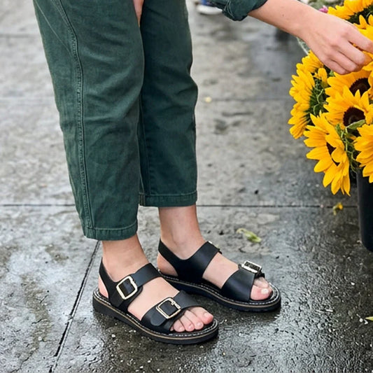 Women's Double Buckle Flat Sandals