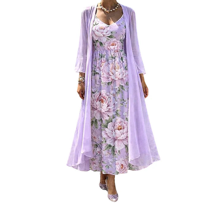 Women's Floral Maxi Dress with Longline Cardigan