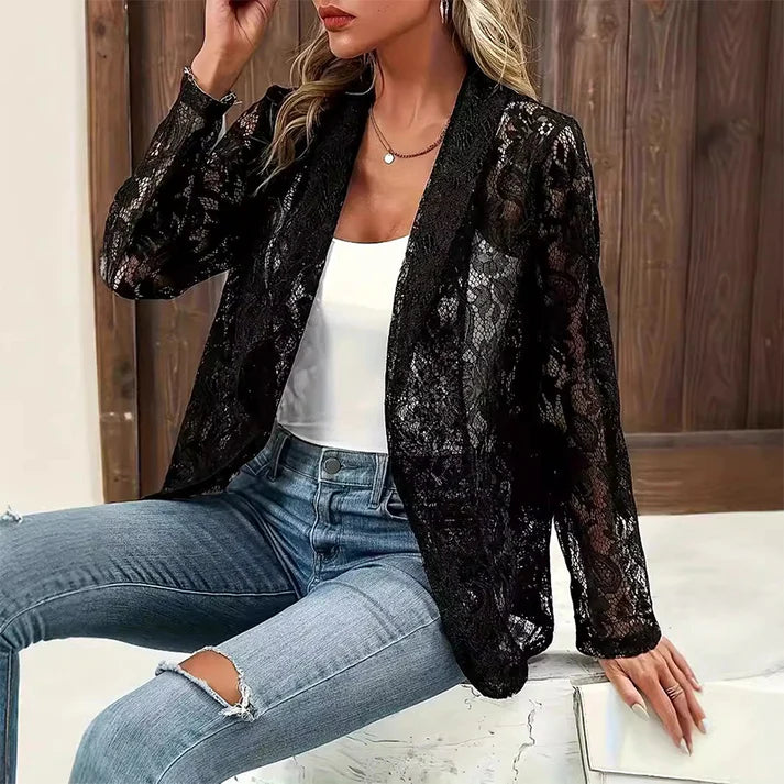 Women's Floral Lace Open Front Blazer