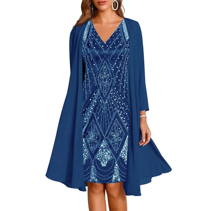 Women's Printed Dress & Long Cardigan Set