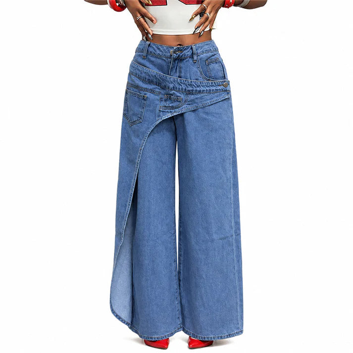 Women's Asymmetrical Waist Wide-Leg Jeans