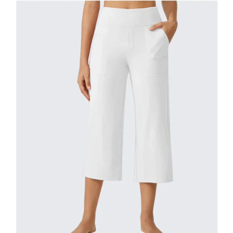 Women's Casual Wide-Leg Cropped Pants with Side Pockets