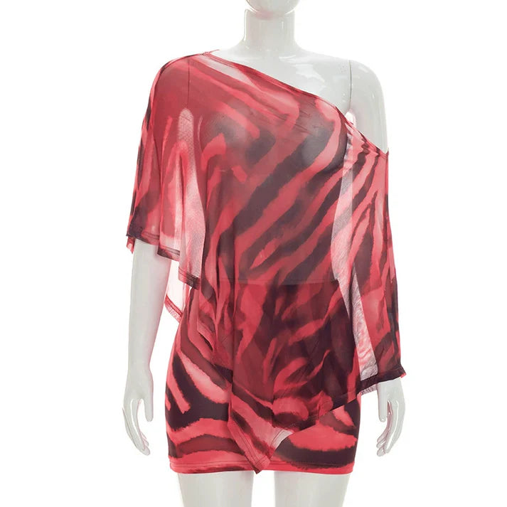 Asymmetric Shawl Top and Mini Skirt Set