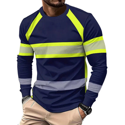 Men's Color Block Long Sleeve Crewneck T-Shirt