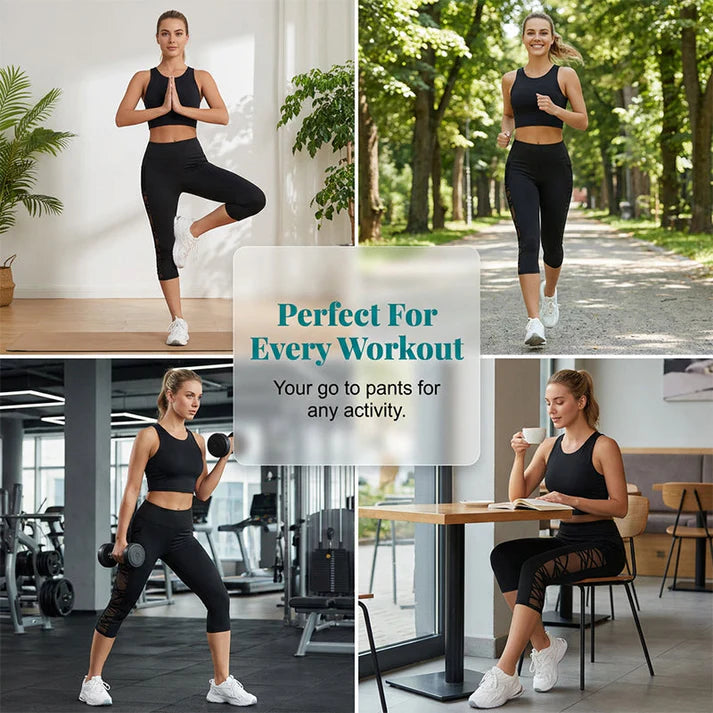 Women's High Waist Mesh Pocket Capri Leggings