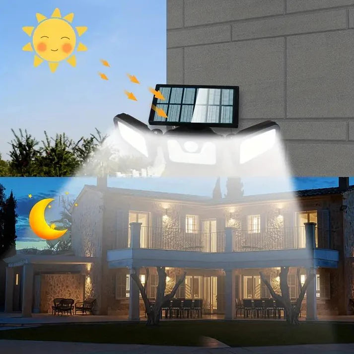 Solar Three-Head Motion Sensor Wall Light