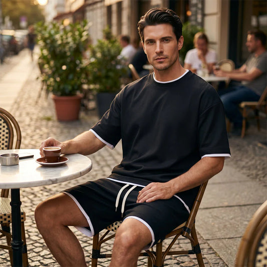Men's Waffle Knit T-Shirt and Shorts Set