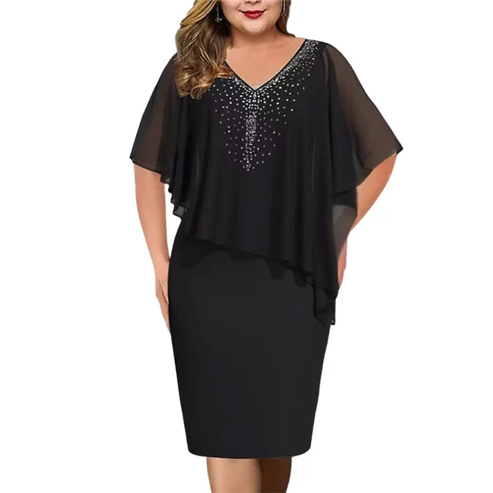 Women's Embellished V-Neck Overlay Dress