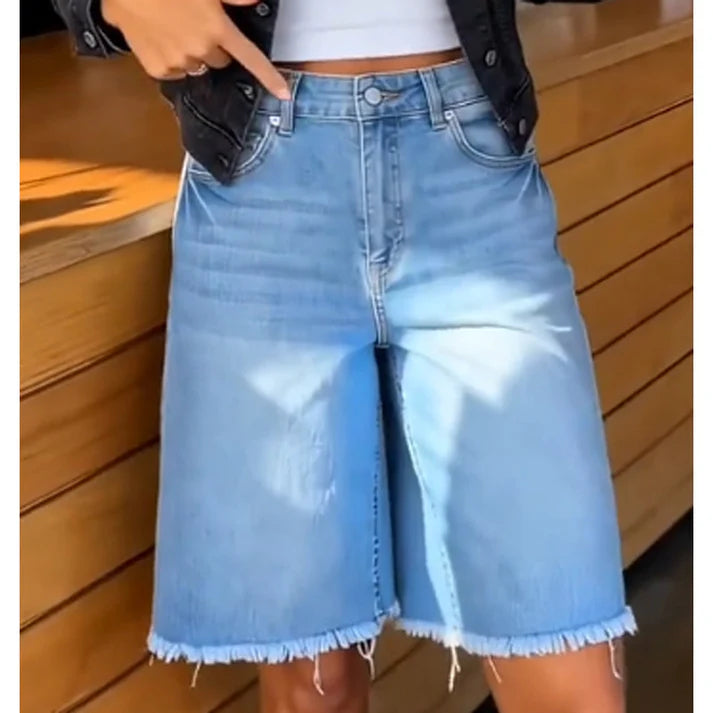 Women's High Waisted Frayed Denim Shorts