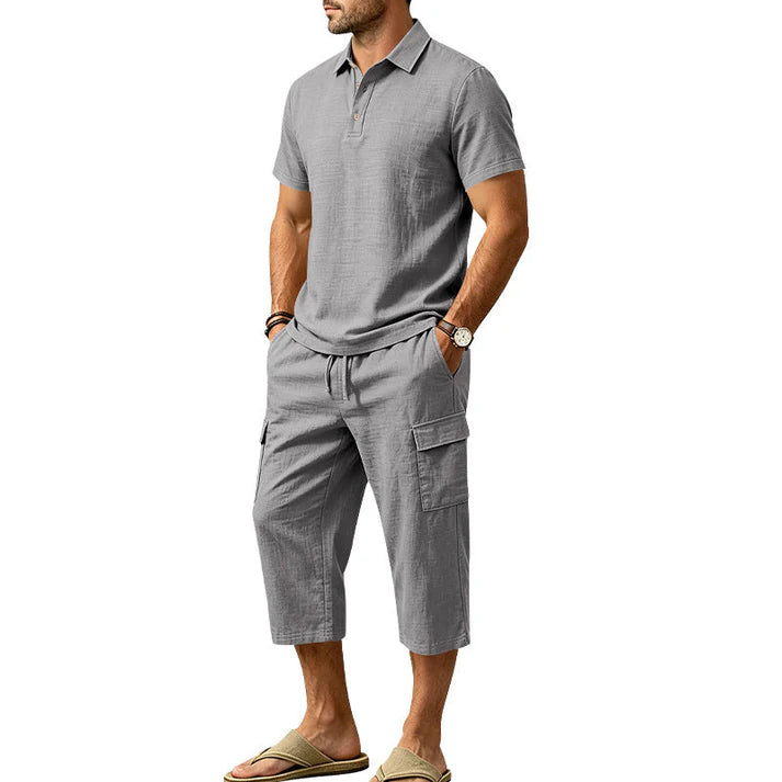 Men's Polo Shirt and Cargo Shorts Two-Piece Set