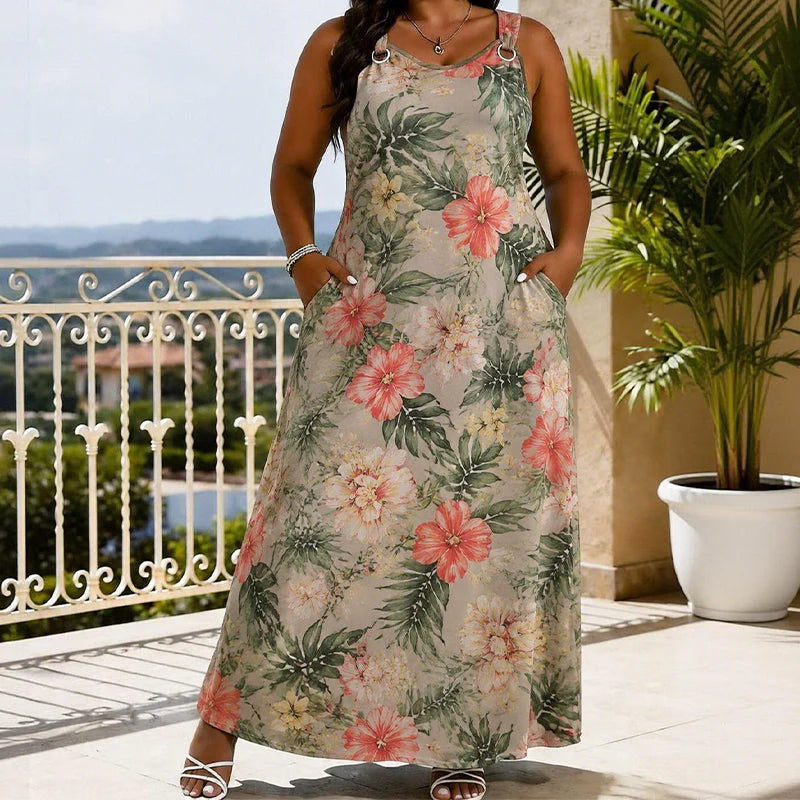 V-Neck Floral Strap Maxi Dress