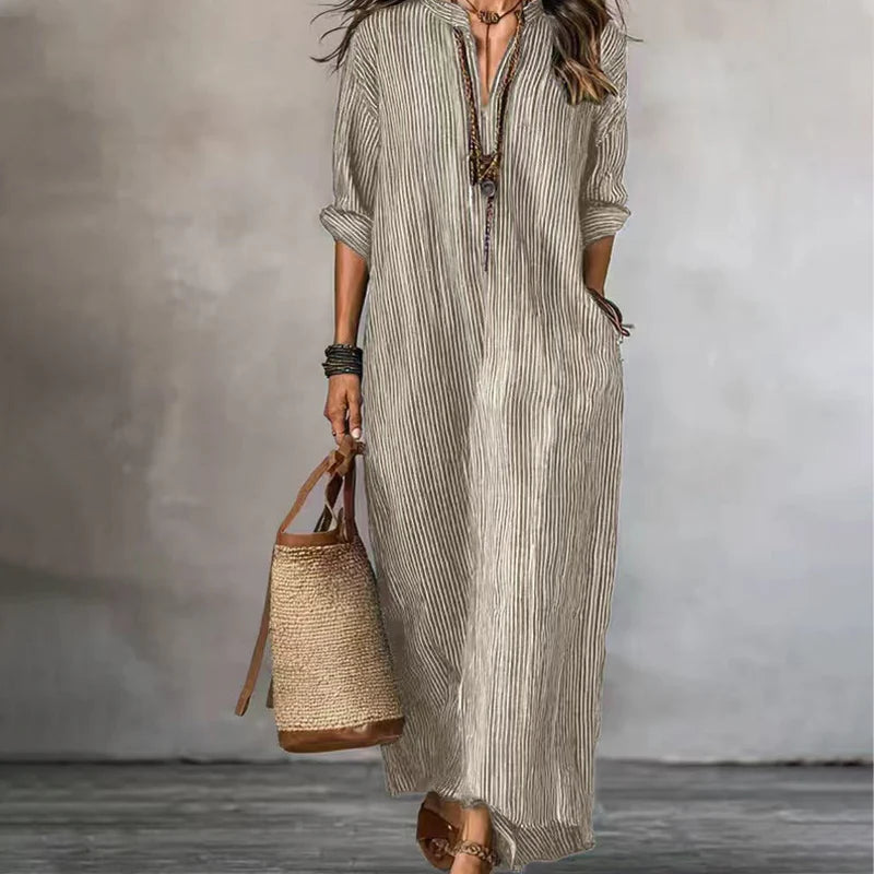 Women's V-Neck Striped Maxi Dress