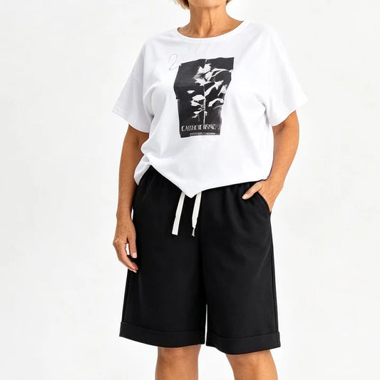 Women's Graphic Asymmetrical Top & Bermuda Shorts Set