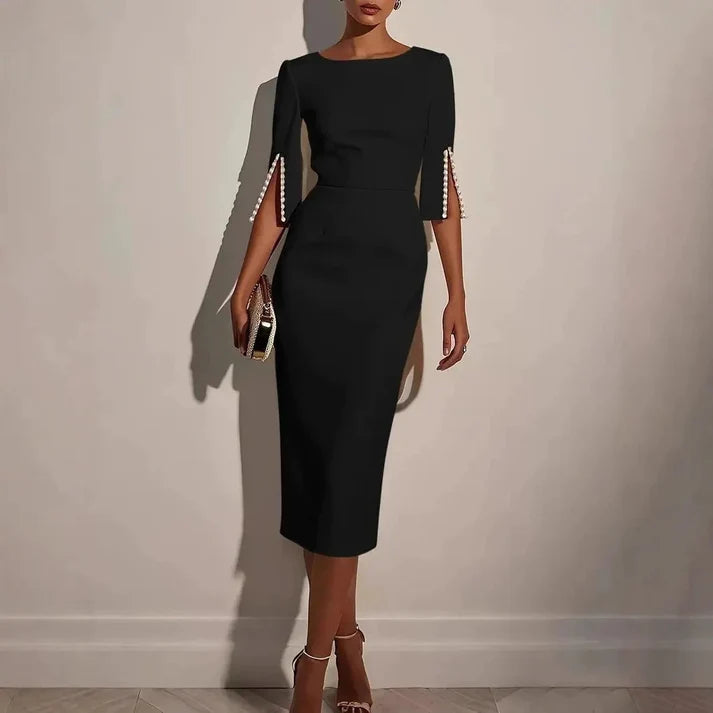 Women's Faux-Pearl Trim Split-Sleeve Pencil Dress