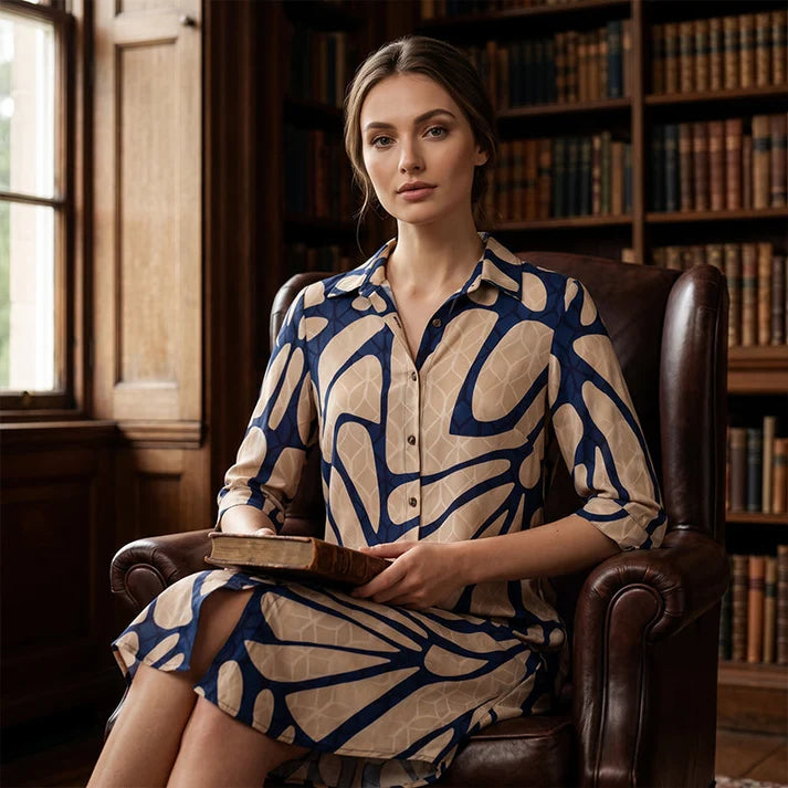 Women's Geometric Print Button-Front Dress