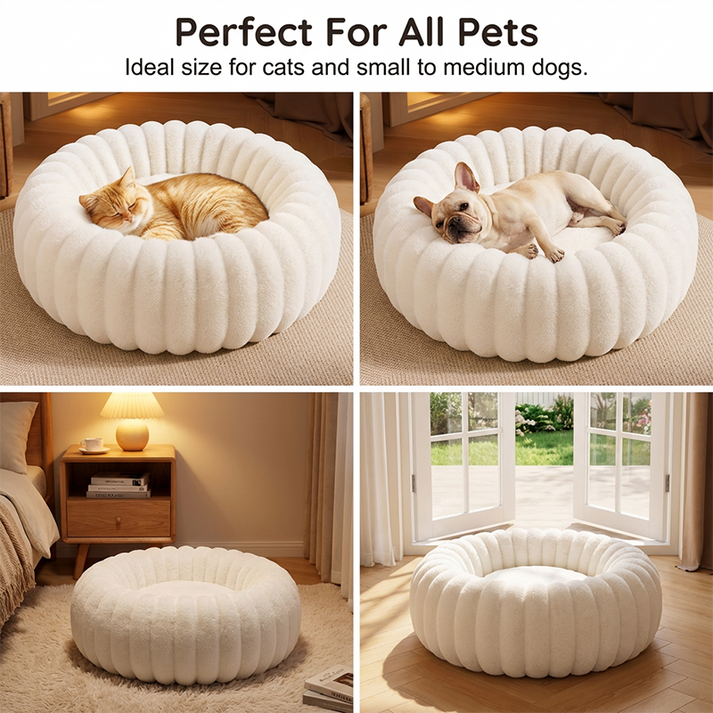 Round Raised-Rim Plush Pet Bed